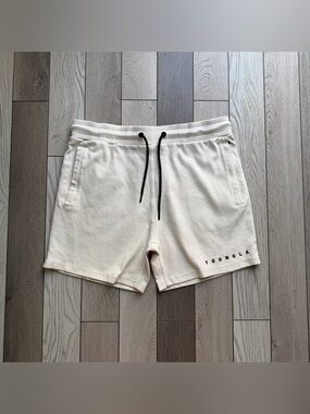 YoungLA Cream Athletic Fleece Shorts with Black Drawstring